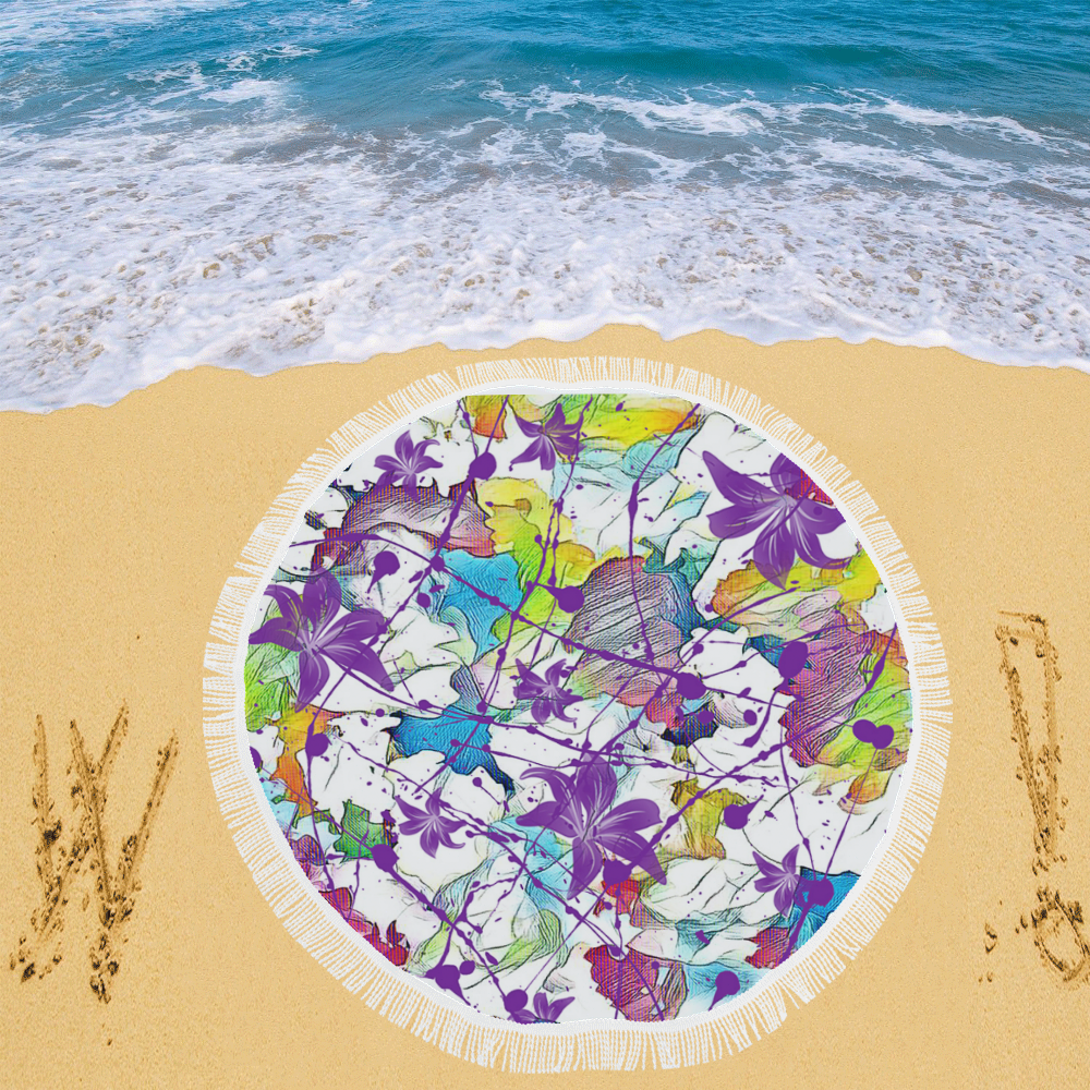 Lilac Lillis Abtract Splash Circular Beach Shawl 59"x 59"