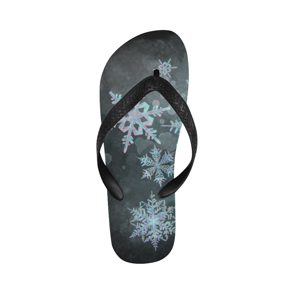Snowflakes, snow, white and blue, Christmas Flip Flops for Men/Women (Model 040)