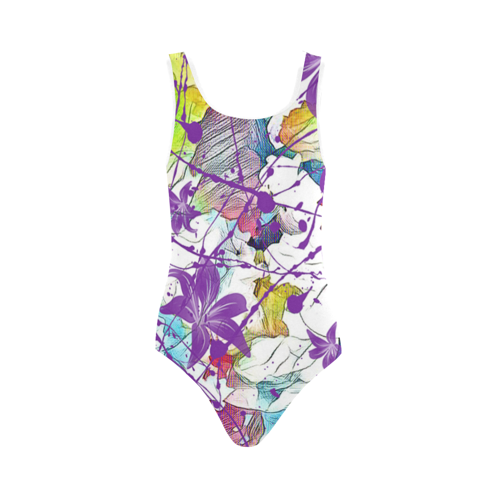 Lilac Lillis Abtract Splash Vest One Piece Swimsuit (Model S04)