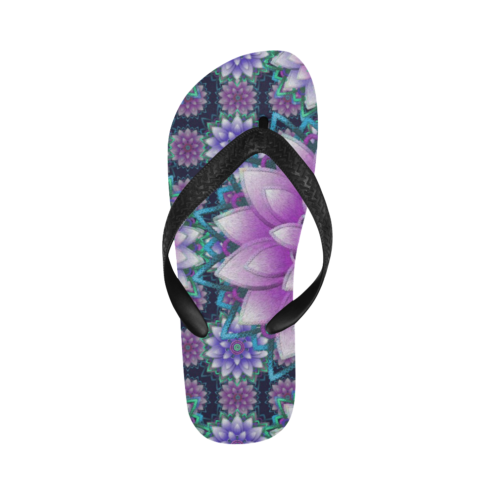 Lotus Flower Ornament - Purple and turquoise Flip Flops for Men/Women (Model 040)
