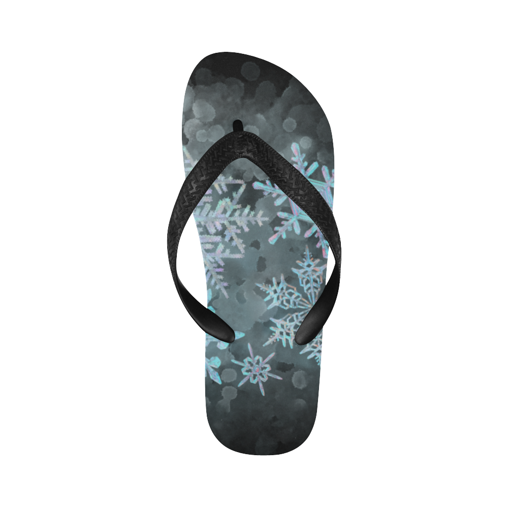 Snowflakes, snow, white and blue, Christmas Flip Flops for Men/Women (Model 040)