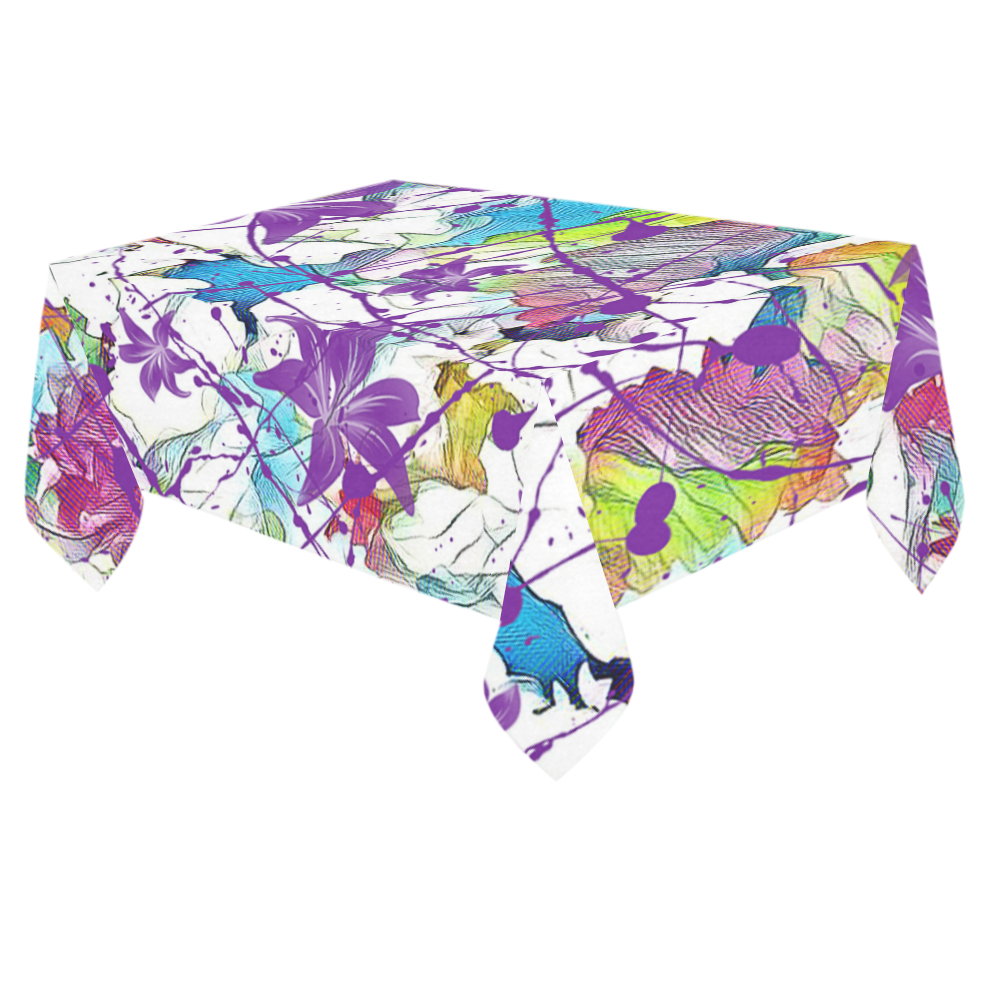 Lilac Lillis Abtract Splash Cotton Linen Tablecloth 60"x 84"