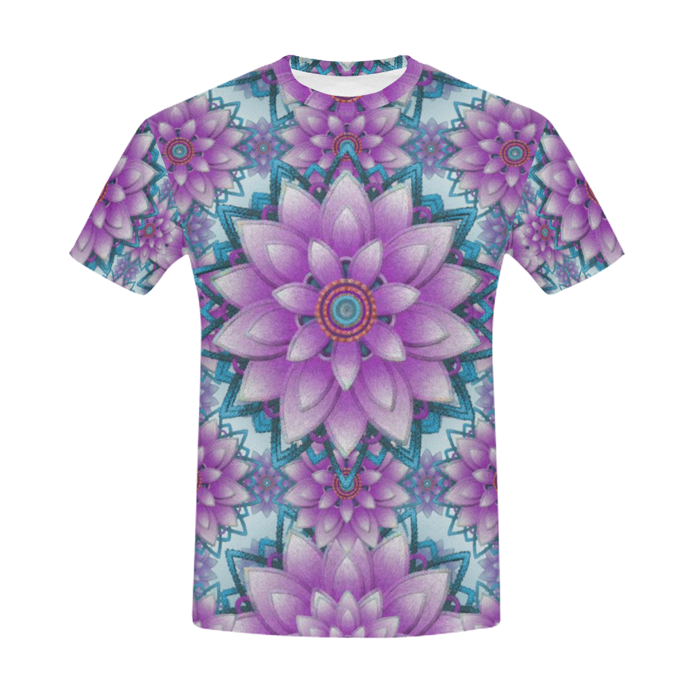 Lotus Flower Pattern - Purple and turquoise All Over Print T-Shirt for Men (USA Size) (Model T40)