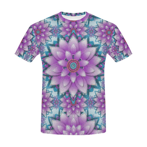 Lotus Flower Pattern - Purple and turquoise All Over Print T-Shirt for Men (USA Size) (Model T40)