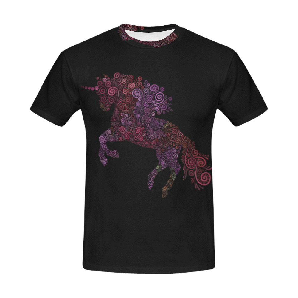 3d Floral Psychedelic Unicorn All Over Print T-Shirt for Men (USA Size) (Model T40)
