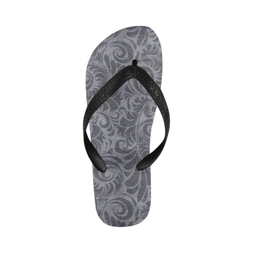 Denim with vintage floral pattern, light grey Flip Flops for Men/Women (Model 040)
