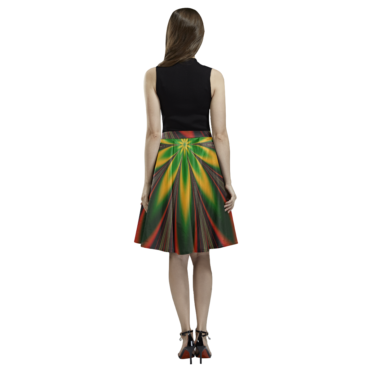 Christmas Fractal Flower Melete Pleated Midi Skirt (Model D15)