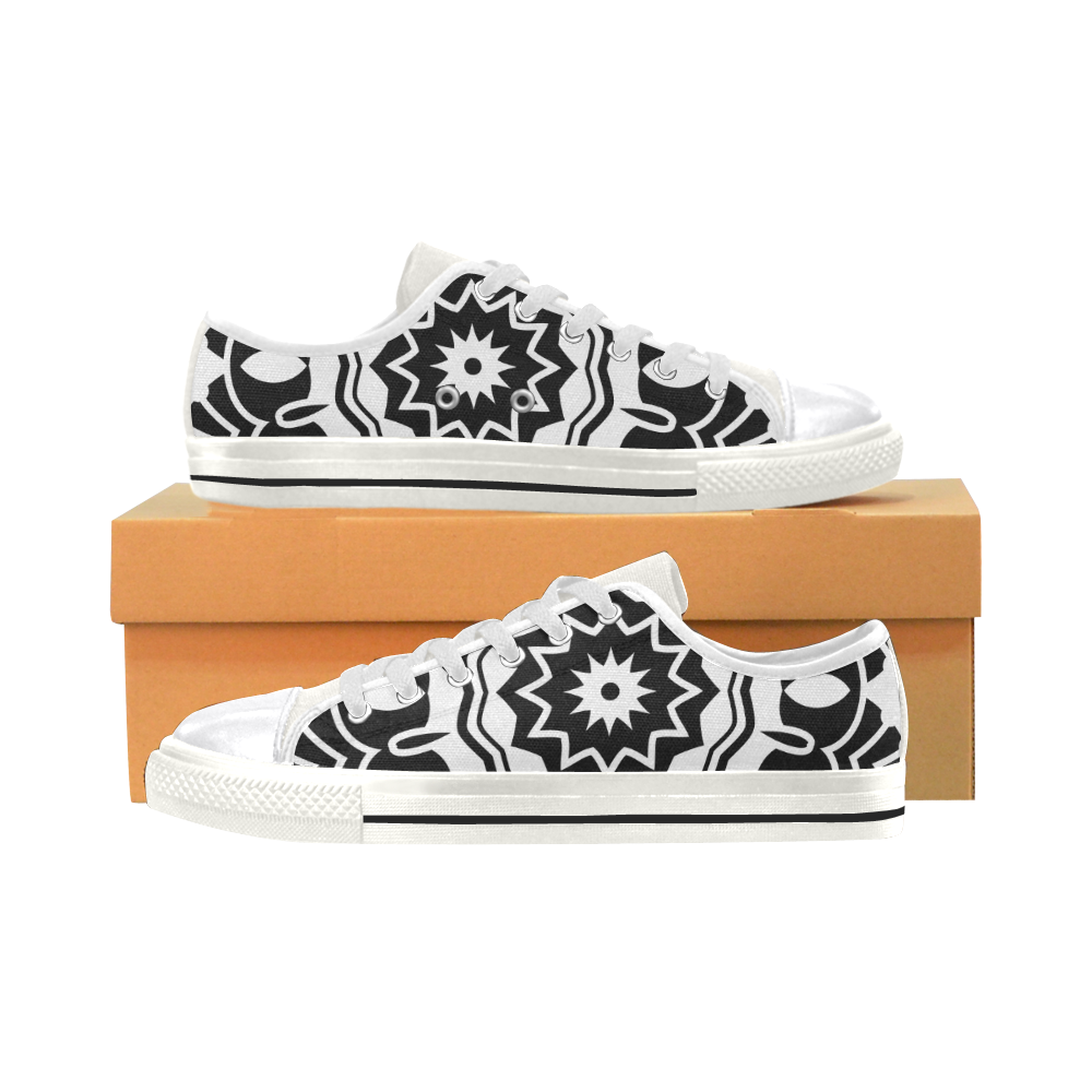 Spring canvas shoes : with Mandala art black white Women's Classic Canvas Shoes (Model 018)