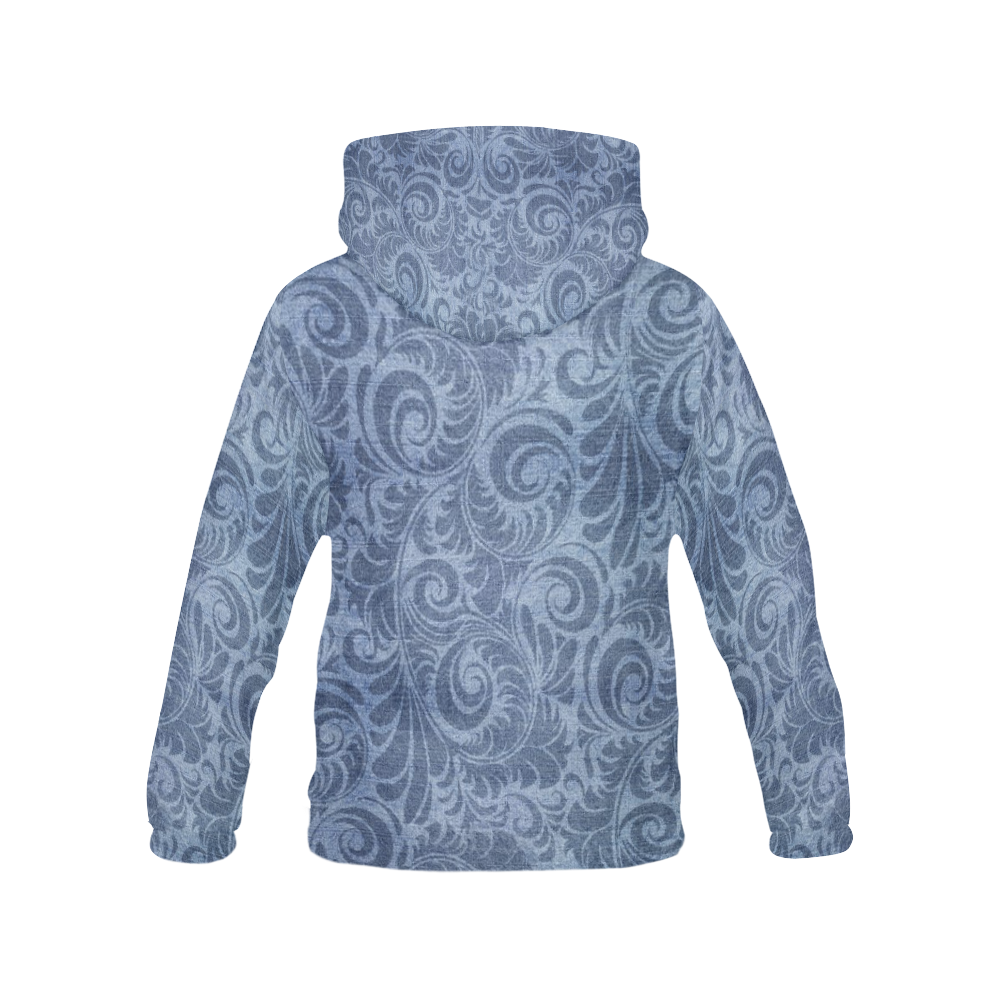 Denim with vintage floral pattern, blue boho All Over Print Hoodie for Women (USA Size) (Model H13)