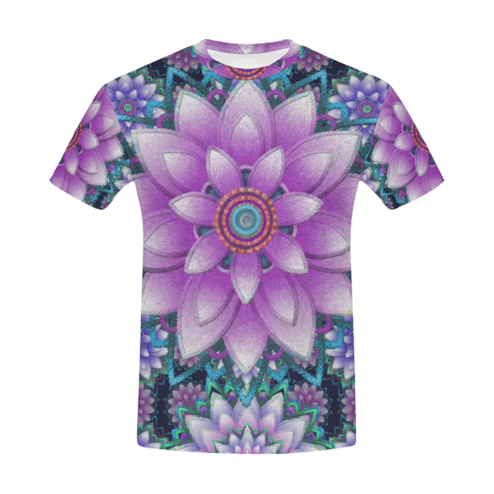 Lotus Flower Ornament - Purple and turquoise All Over Print T-Shirt for Men (USA Size) (Model T40)