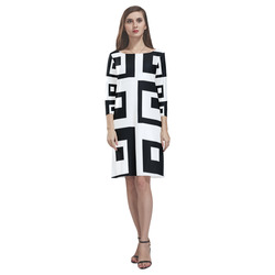 Black & White Cubes Rhea Loose Round Neck Dress(Model D22)