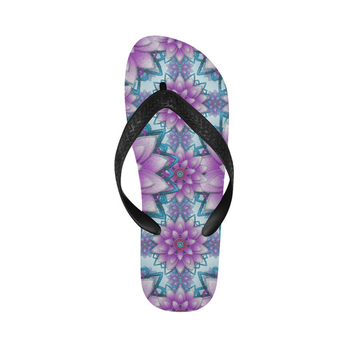 Lotus Flower Pattern - Purple and turquoise Flip Flops for Men/Women (Model 040)