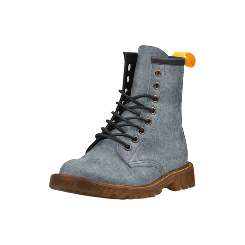 Denim with vintage floral pattern, grey, green High Grade PU Leather Martin Boots For Men Model 402H