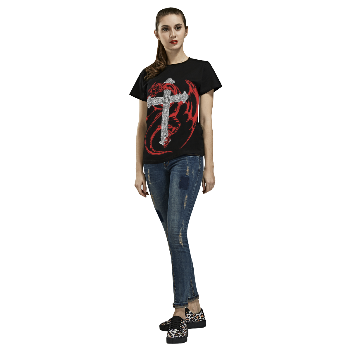 Dragon Cross Gothic Art Tee All Over Print T-Shirt for Women (USA Size) (Model T40)