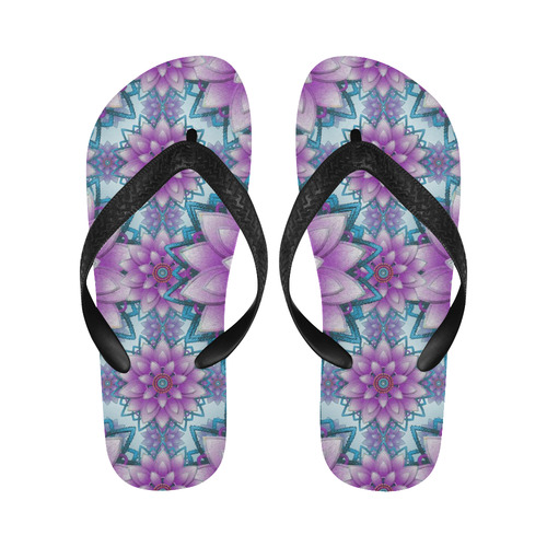 Lotus Flower Pattern - Purple and turquoise Flip Flops for Men/Women (Model 040)