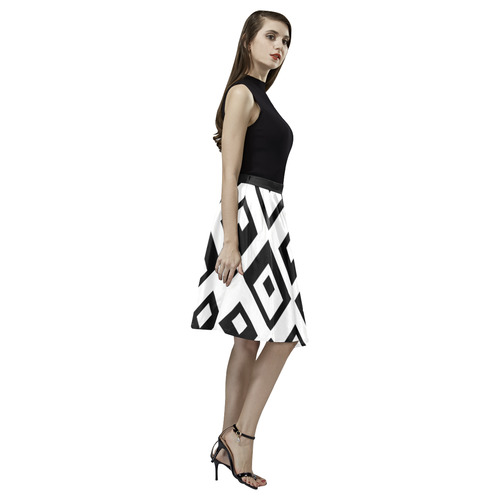 Black & White Cubes Melete Pleated Midi Skirt (Model D15)