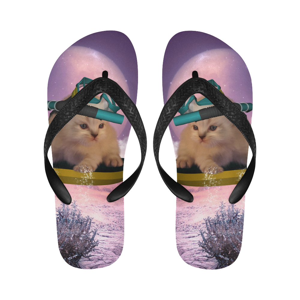 Funny surfing kitten Flip Flops for Men/Women (Model 040)