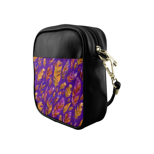 Watercolor Feathers And Dots Pattern Purple Sling Bag (Model 1627)