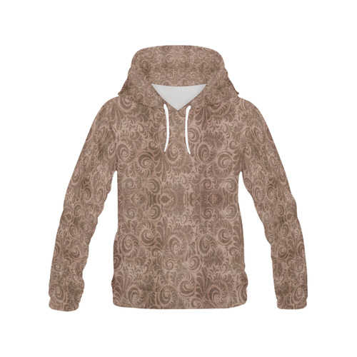 Denim with vintage floral pattern, beige brown All Over Print Hoodie for Women (USA Size) (Model H13)
