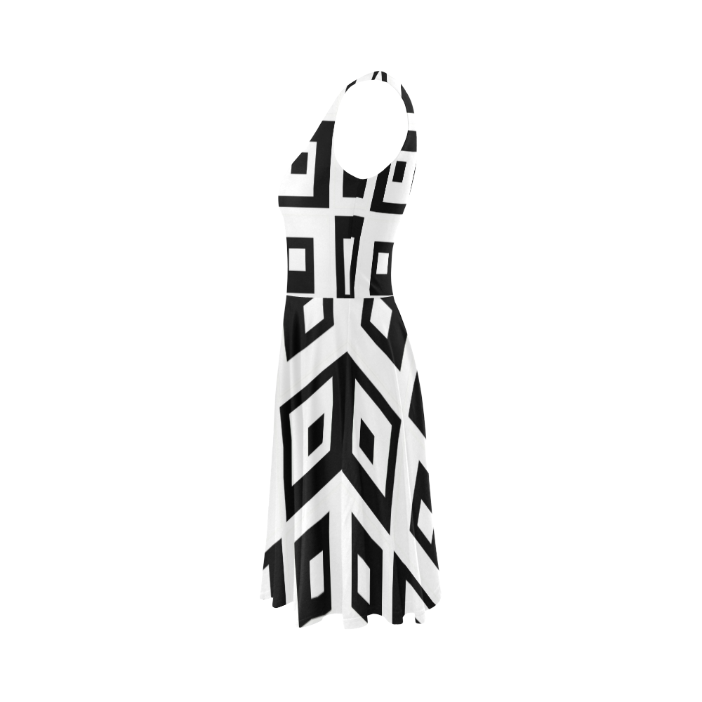 Black & White Cubes Sleeveless Ice Skater Dress (D19)