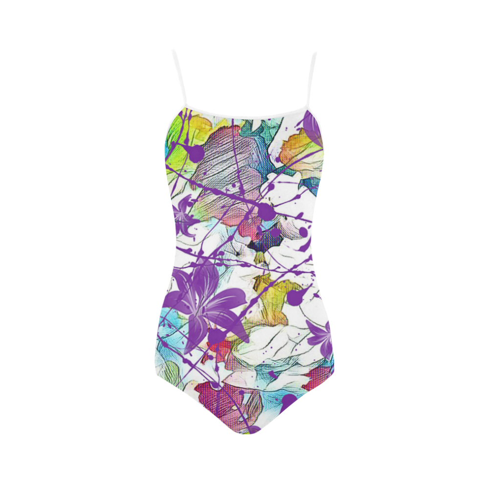 Lilac Lillis Abtract Splash Strap Swimsuit ( Model S05)