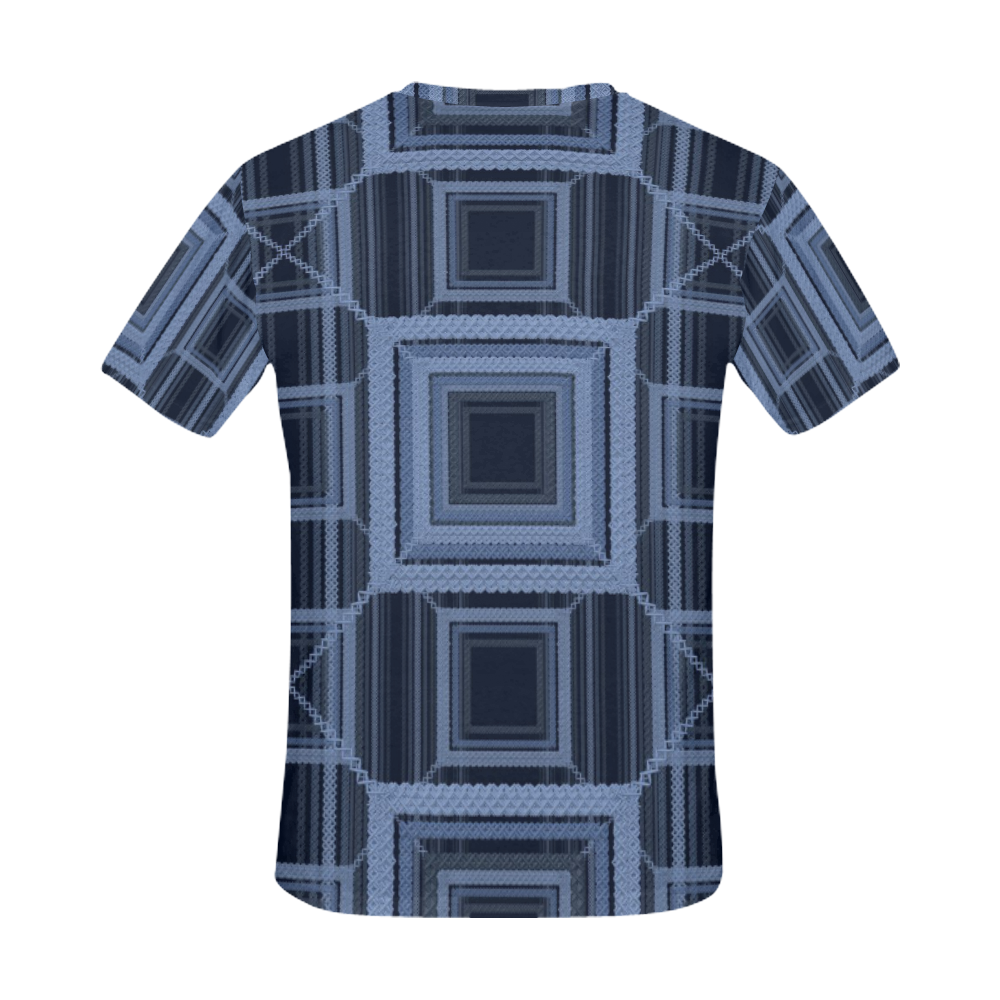 Serenity blue, Faux stitch All Over Print T-Shirt for Men (USA Size) (Model T40)