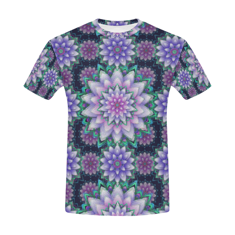 Lotus Flower Ornament - Purple and green All Over Print T-Shirt for Men (USA Size) (Model T40)