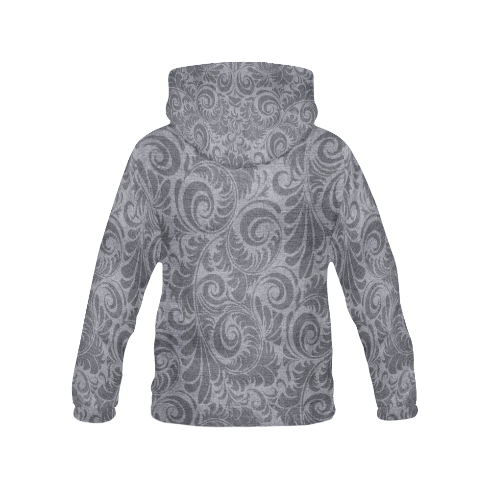 Denim with vintage floral pattern, light grey All Over Print Hoodie for Women (USA Size) (Model H13)