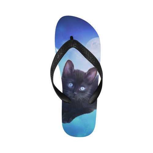 Cute black kitten in the sky Flip Flops for Men/Women (Model 040)