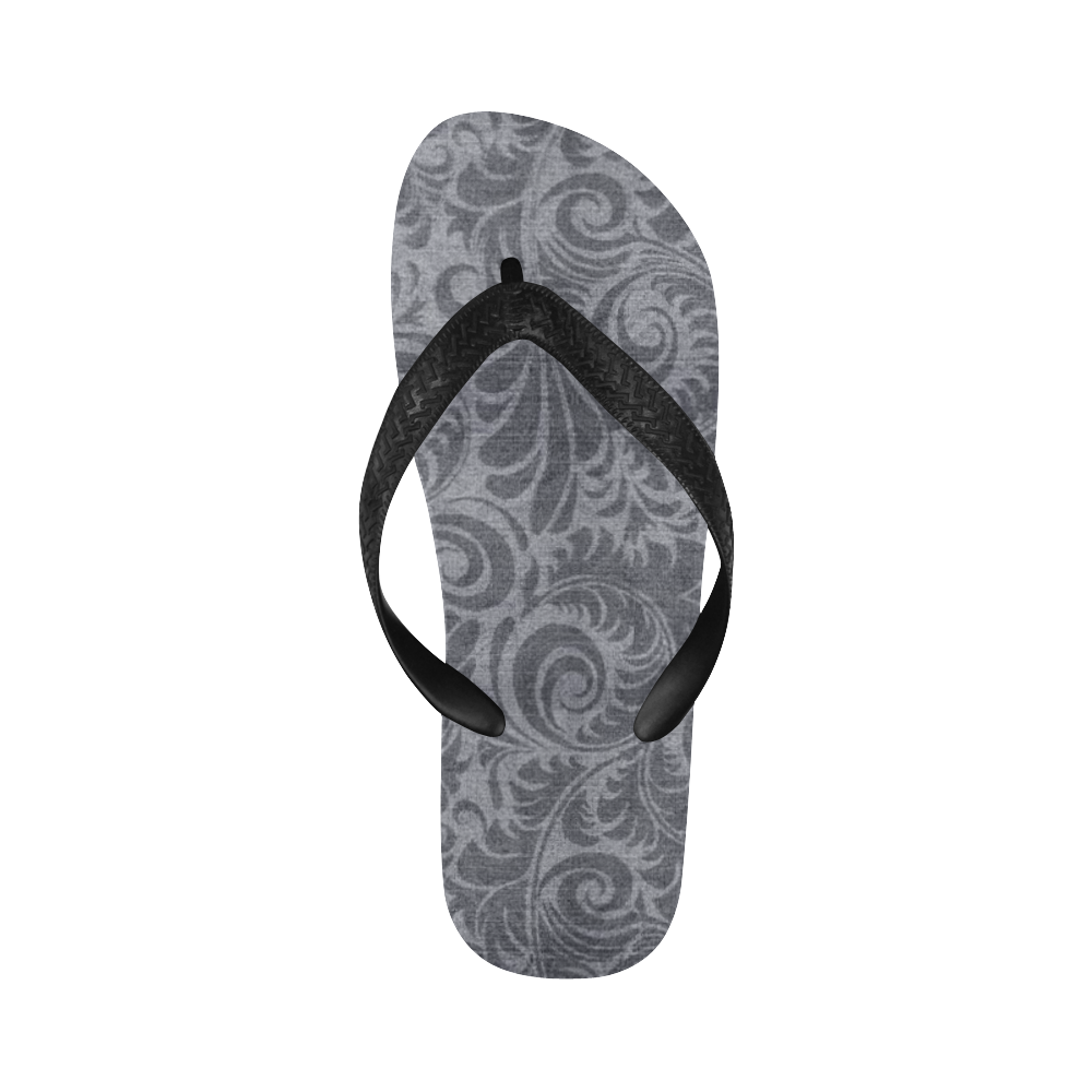 Denim with vintage floral pattern, light grey Flip Flops for Men/Women (Model 040)