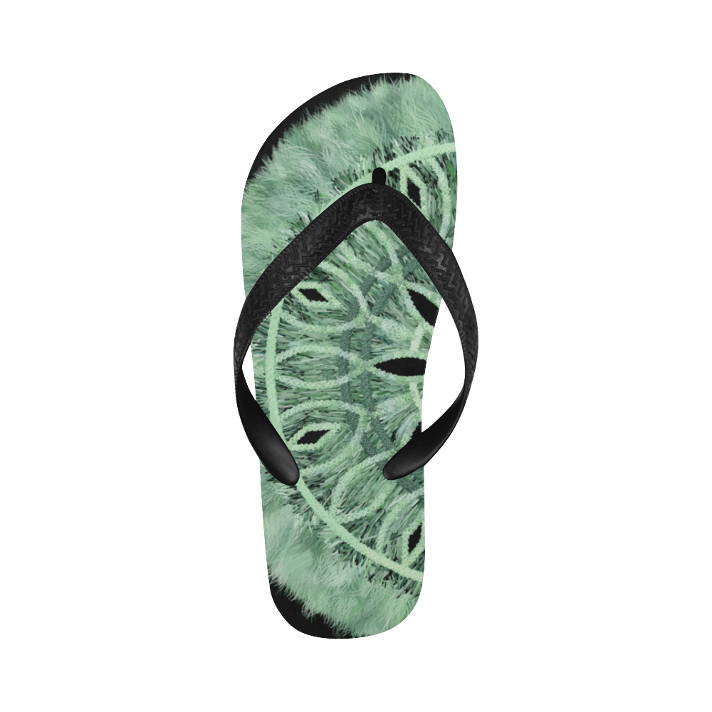 Faux Stitch and Fur mint green 3D decoration Flip Flops for Men/Women (Model 040)