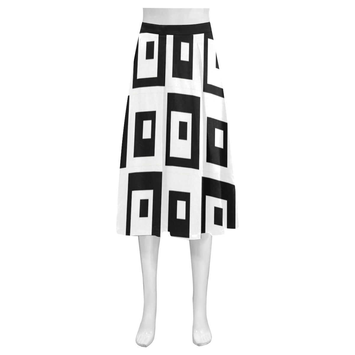 Black & White Cubes Mnemosyne Women's Crepe Skirt (Model D16)