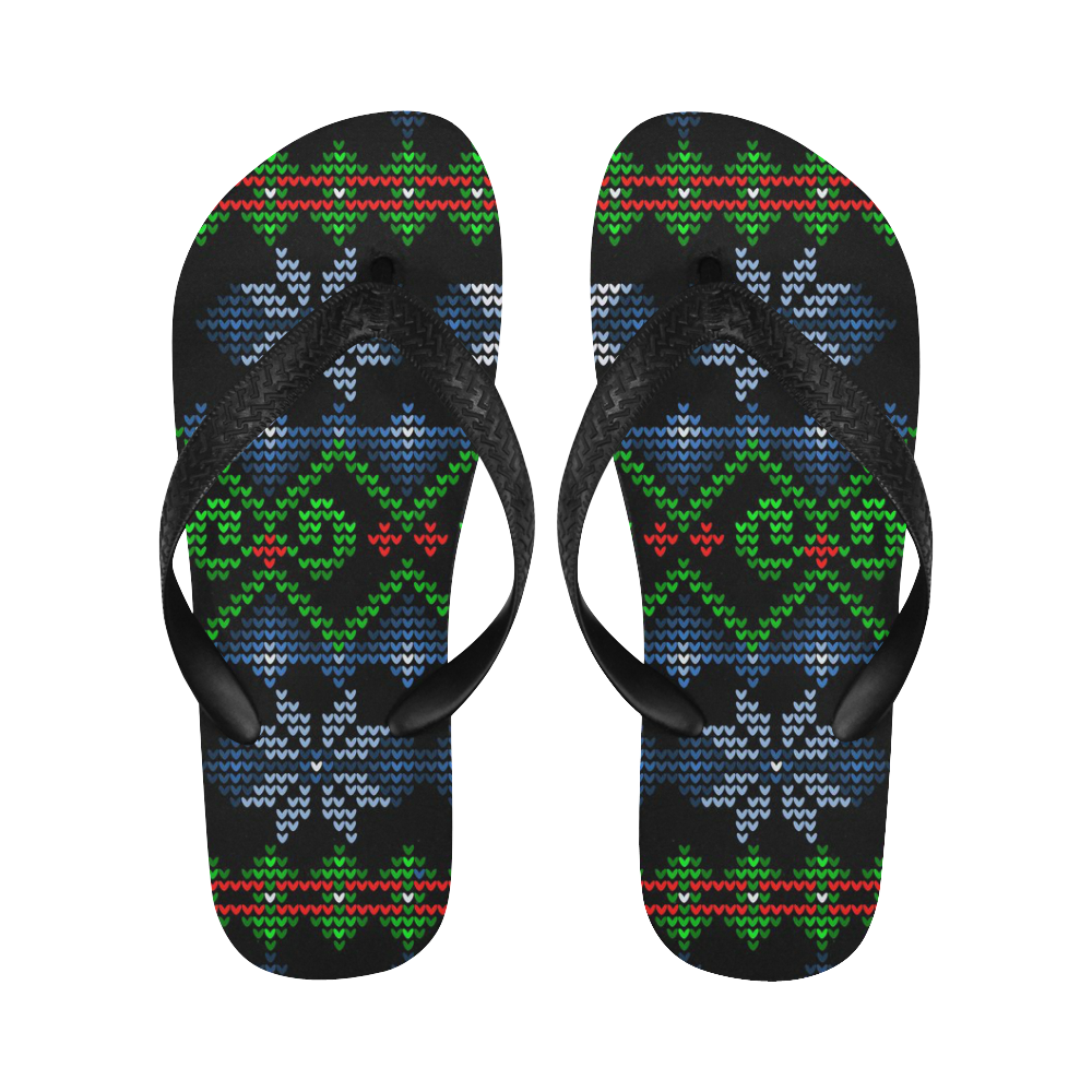 Ugly Christmas Sweater Knit, Christmas Flip Flops for Men/Women (Model 040)