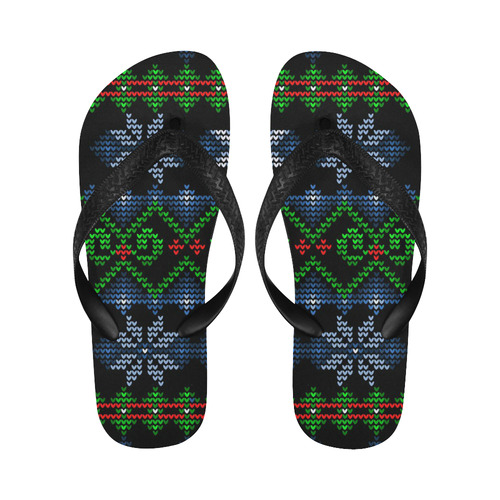 Ugly Christmas Sweater Knit, Christmas Flip Flops for Men/Women (Model 040)