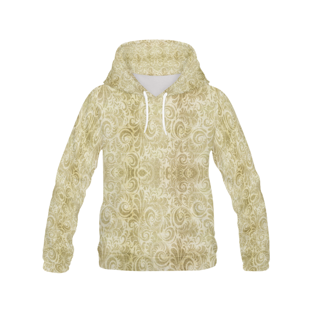 Denim, vintage floral pattern, beige gold yellow All Over Print Hoodie for Men (USA Size) (Model H13)