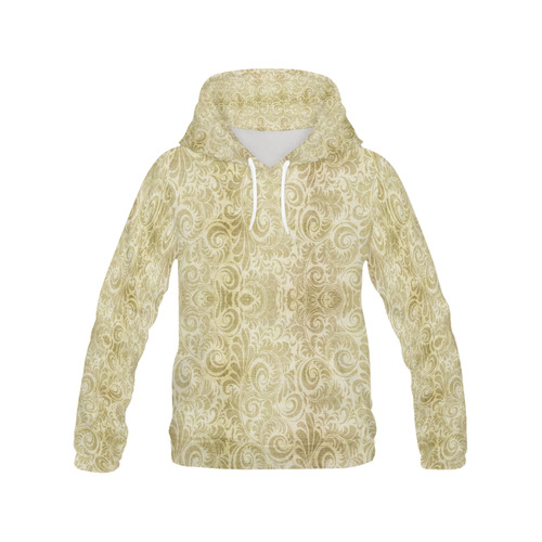 Denim, vintage floral pattern, beige gold yellow All Over Print Hoodie for Men (USA Size) (Model H13)