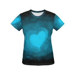 Blue Fluffy Heart, Valentine All Over Print T-Shirt for Women (USA Size) (Model T40)