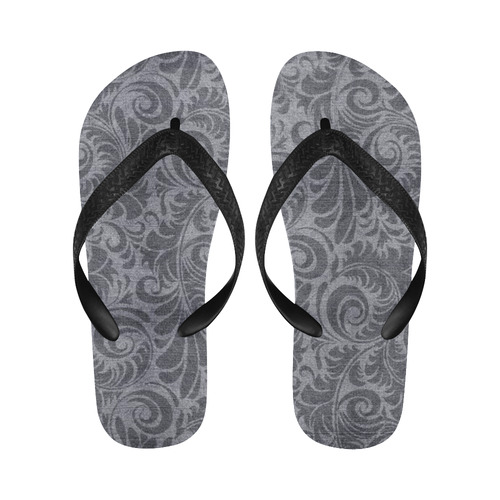 Denim with vintage floral pattern, light grey Flip Flops for Men/Women (Model 040)