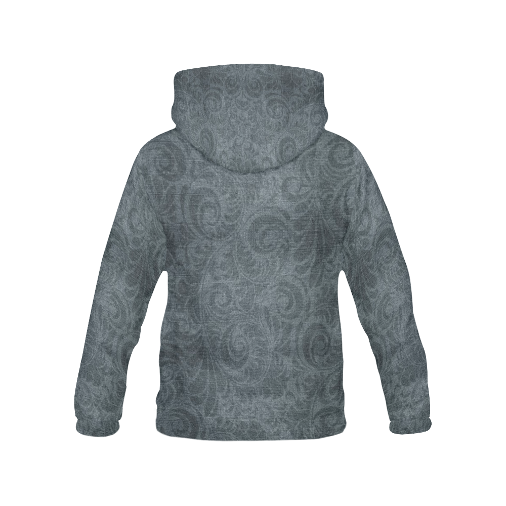 Denim with vintage floral pattern, grey, green All Over Print Hoodie for Women (USA Size) (Model H13)