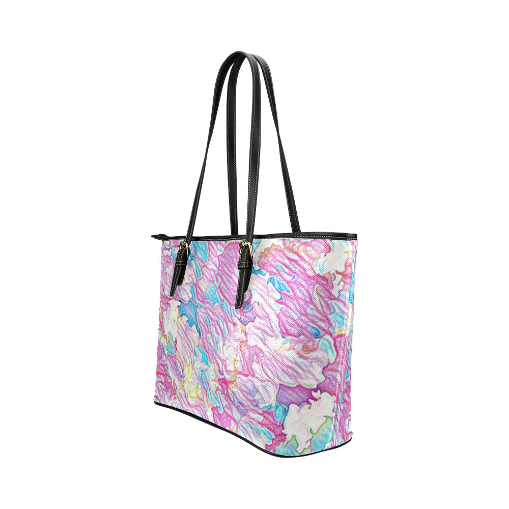 Flower Colors Abtract Leather Tote Bag/Large (Model 1651)