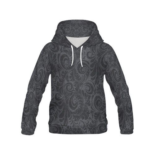 Denim with vintage floral pattern, black grey All Over Print Hoodie for Women (USA Size) (Model H13)