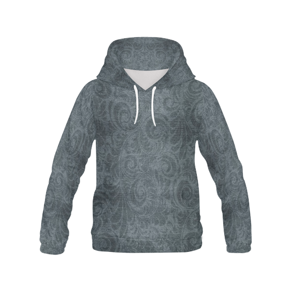 Denim with vintage floral pattern, grey, green All Over Print Hoodie for Women (USA Size) (Model H13)