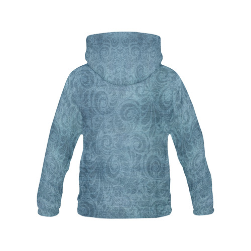 Denim with vintage floral pattern, turquoise blue All Over Print Hoodie for Men (USA Size) (Model H13)