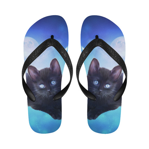 Cute black kitten in the sky Flip Flops for Men/Women (Model 040)