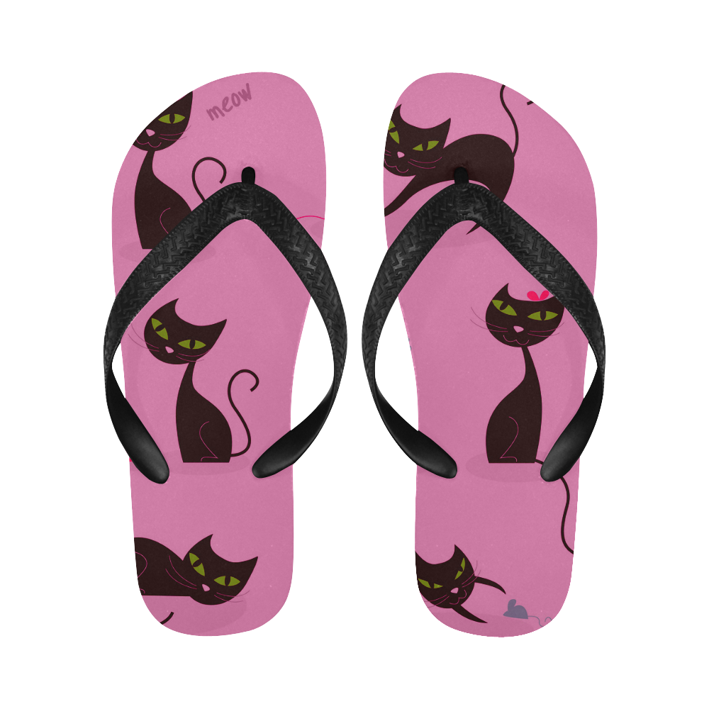 DESIGNERS Black cat shoes Flip Flops for Men/Women (Model 040)