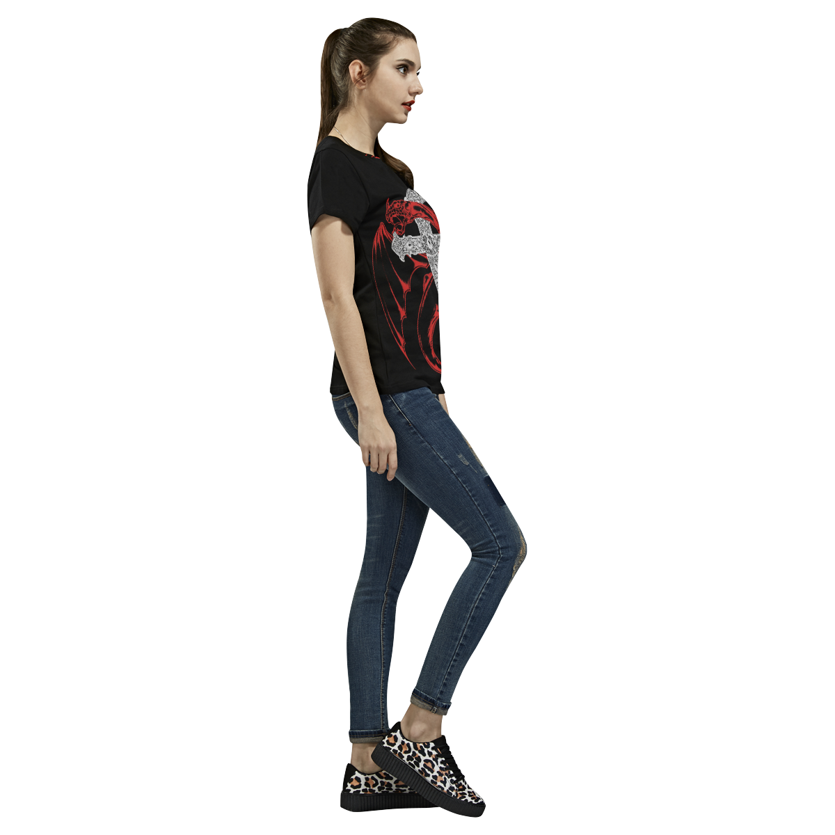 Dragon Cross Gothic Art Tee All Over Print T-Shirt for Women (USA Size) (Model T40)