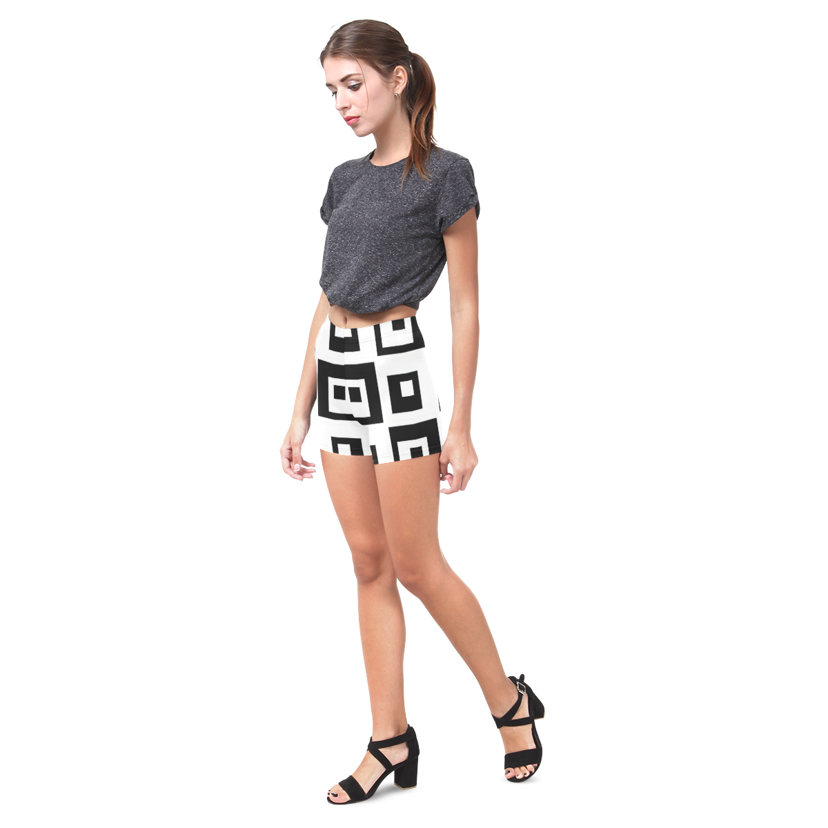 Black & White Cubes Briseis Skinny Shorts (Model L04)