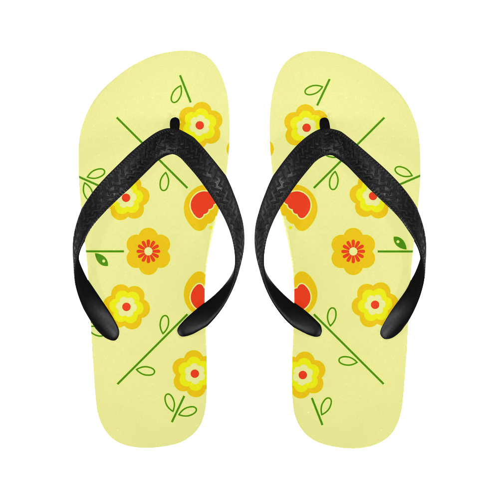 Designers yellow folk Flowers shoes Flip Flops for Men/Women (Model 040)