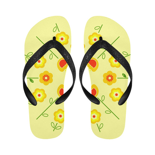 Designers yellow folk Flowers shoes Flip Flops for Men/Women (Model 040)