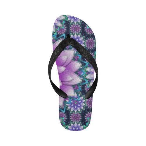 Lotus Flower Ornament - Purple and turquoise Flip Flops for Men/Women (Model 040)